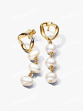 Organically Shaped Circle & Baroque Treated Freshwater Cultured Pearls Drop Earr